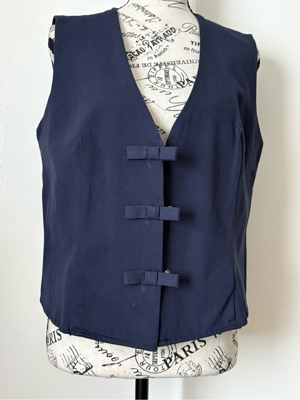 Good Luck Gem Navy Sleeveless Tunic Vest with Bow-Style Closures